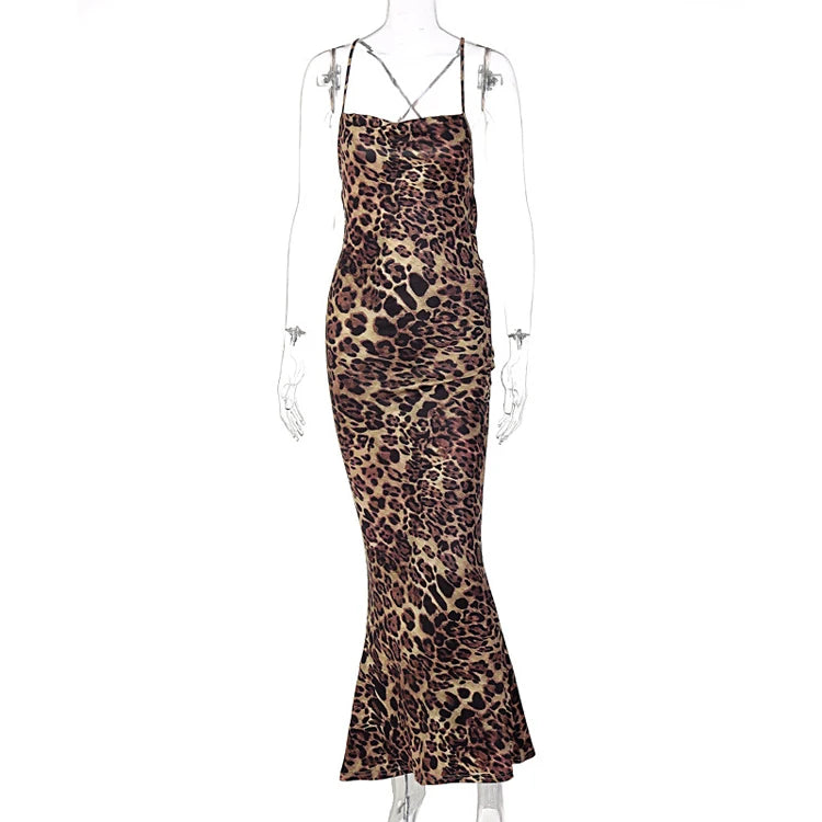 2023 Sexy Summer Backless Leopard Print Dress Sleeveless Vestidos Mujer Maxi Party Wear Dresses for Women