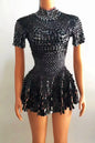 Sexy Short Sleeve Sequin a Line Dress Stage Performance Wear Dinner Gowns Birthday Prom Mini Dress Women Sexy Club Party Dress