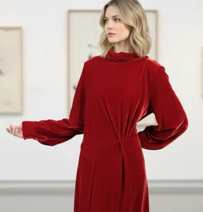 Chic Evening Party Saorise Velvet Casual Dress with Stylish Cowl Collar