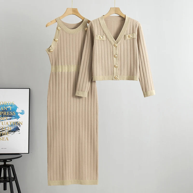 Designer High-quality Temperament Socialite High-waisted Fashion Sweater Dress Autumn New Sweater Vest Dress Set Luxury