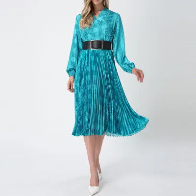 Women Dress 2023 Wholesale New Design Dot Ruffled Lantern Long Sleeve V Neck Chiffon Elegant Summer Dress