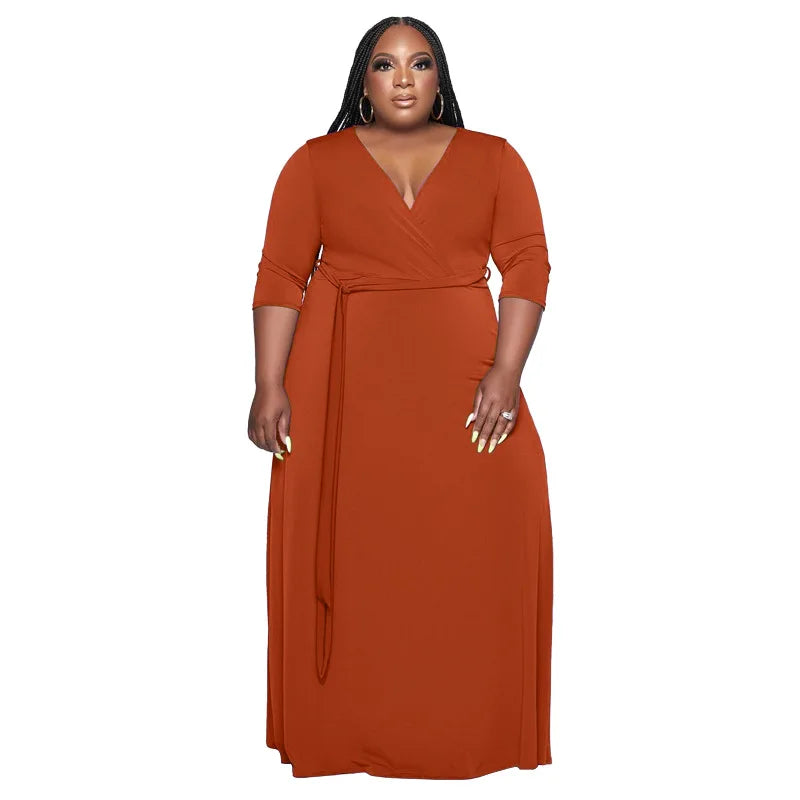 2022 New Arrival Women's Clothing With Belt Solid Color Fashion Long Dresses Women Plus Size Womens Dresses