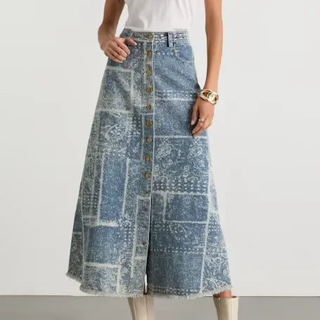 Women's Casual Logo Denim Slit Dress Maxi Length Pencil Silhouette Plus Size Winter Print Pattern-for Summer and Spring