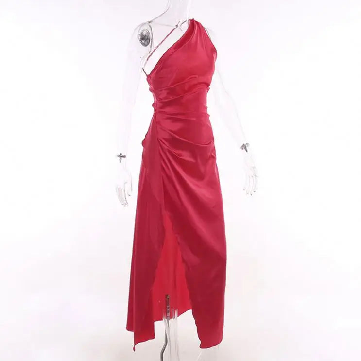 Dropshipping Summer Women's Floor-Length Solid Satin Natural Waist Dress-Breathable Casual Wear
