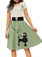 Women's Retro Poodle Print Skater Dress Vintage High Waist Rockabilly Swing Dress Chiffon for Summer Cocktail Front