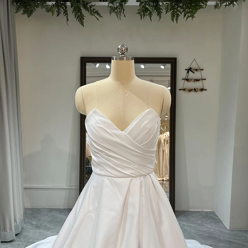 Jancember RL153 Sexy Sweetheart Sleeveless Ruched Chapel Train Backless Wedding Dress