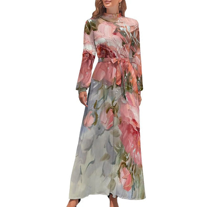 Print on Demand Wholesale Long Sleeve Women's Casual Dress Streetwear Floral Printed Elegant Maxi Dress for Woman
