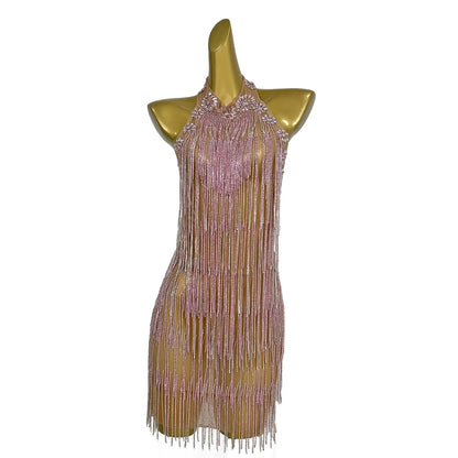 Diamond Birthday Party Dress Latin Dance Wear Women Backless Crystal Prom Night Club Mini Dress Tassel Sexy Party Evening Dress