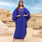 Beach Abaya in Rayon with Gold Embroidery and Batwing Sleeves for Vacation Available on for (24 Colors) L4125