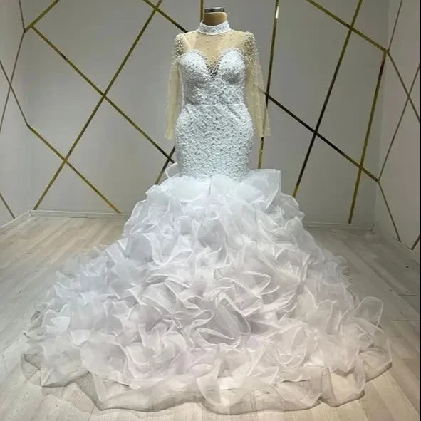 S8765F    2026  Heavy Work Court Unilateral  High Quality A-Line With Lace Decoration Bridal Wedding Dress
