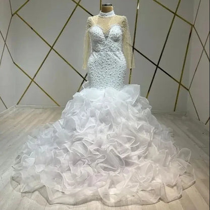 S8765F    2026  Heavy Work Court Unilateral  High Quality A-Line With Lace Decoration Bridal Wedding Dress