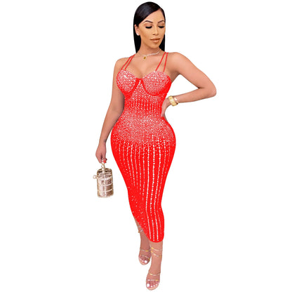 Dresses Women Lady Elegant Party  Birthday  Women Nightclub Rhinestone Dress Evening Dresses