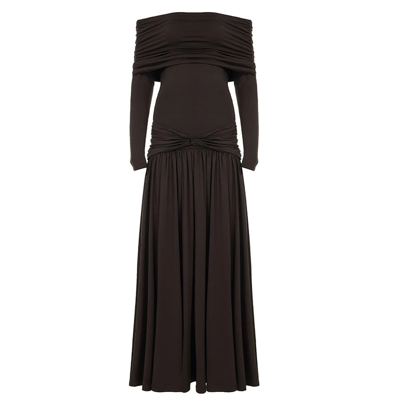 Elegant Casual Solid Color Eco-Friendly Breathable Washable Plain Dyed Maxi Loose Natural Waist Autumn Dress Shoulder Long