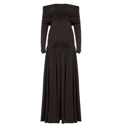 Elegant Casual Solid Color Eco-Friendly Breathable Washable Plain Dyed Maxi Loose Natural Waist Autumn Dress Shoulder Long