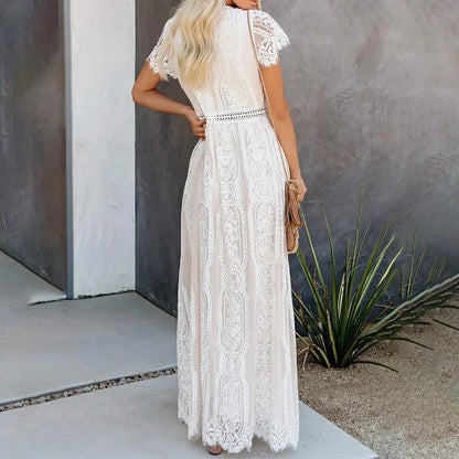 Casual White Lace Chiffon Maxi Dresses Elegant Outfit Party Wear Evening Gown Long Wedding Guest Dress Summer Clothes