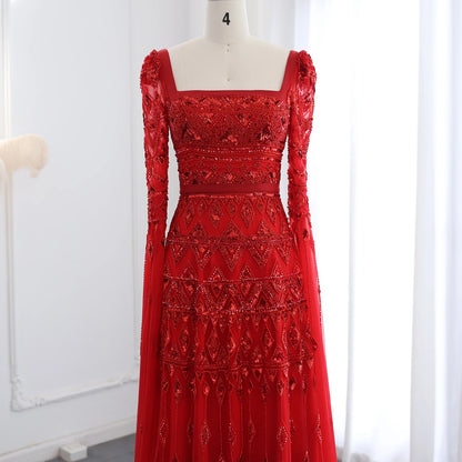 Sharon Said SS461 Luxury Wine Red Arabic Burgundy Evening Dress With Cape Sleeves Elegant Dubai Women Wedding Party Gowns