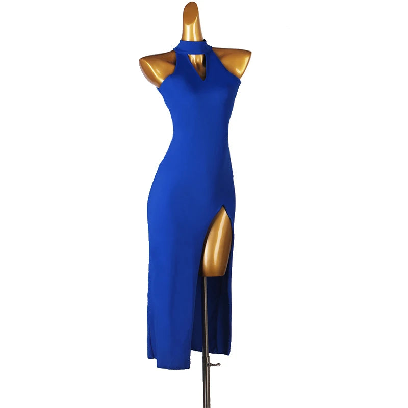 New Split Skirt Latin Dance Party Chiffon Dress V-neck Natural Waistline Breathable Floor-Length