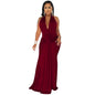 Women Sexy Satin Halter Deep V Neck Long High Split Dress Elegant Irregular Bodycon Sleeveless Evening Prom Floor Length Dress
