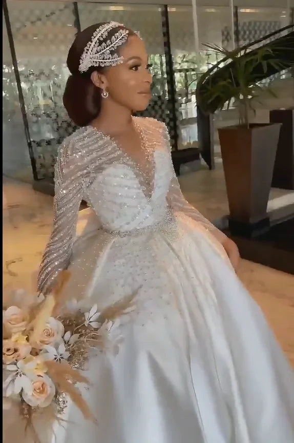 S2853F     2025 New High Quality New Fashion  Trailing Elegant Bridal Long Sleeve Wedding Dress