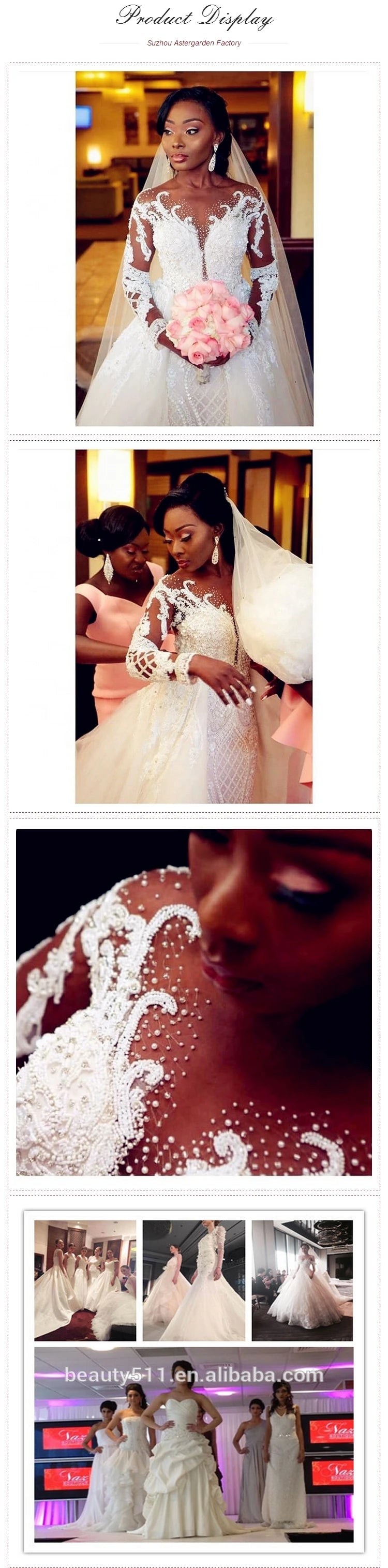 Lady Long Sleeve Wedding Dress O Neck Heavy Beading Lace Bridal Dress Mermaid Bridal Gown with Overskirt New  Afraic Middle East