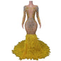 Elegant Pink Diamond Formal Birthday Cocktail Evening Dress Long Tail Ball Gown Women Feathers Pageant Party Prom Mermaid Dress