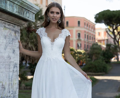 FA194 Wedding Dress V-Neck Capped Sleeve a Line Boho Simple Bridal Gowns Vestido De Noiva Elegant Plus Size Bride Dresses