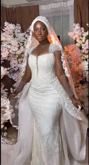 S6092F  Elegant Hot Sale High Quality Fishtail  High Quality Bridal Gown Lace Decoration  Drop Ship Mermaid Wedding Dress