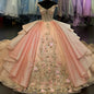 Mumuleo Classic Style Quinceanera Dress Champagne Pink Ball Gown Floral Lace Appliqued Plus Size Multi Colors Crystal