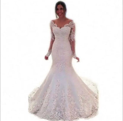 Africa Mermaid Wedding Dresses Bridal Gowns New Design Long Sleeve V Neck Sexy  Slim Fit Bride Wedding Dress 2022