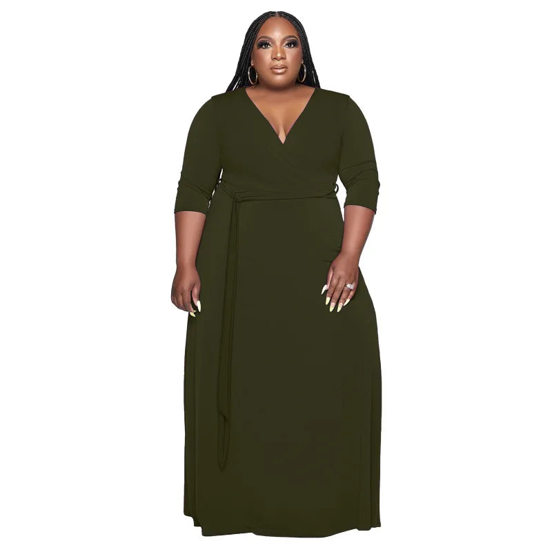 2022 New Arrival Women's Clothing With Belt Solid Color Fashion Long Dresses Women Plus Size Womens Dresses