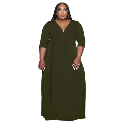2022 New Arrival Women's Clothing With Belt Solid Color Fashion Long Dresses Women Plus Size Womens Dresses