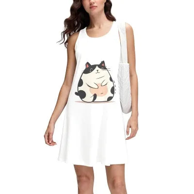 USA Stock Quick Shipping Racerback Tank Dress Front Print Polyester Cotton Comfortable Summer Spring Autumn