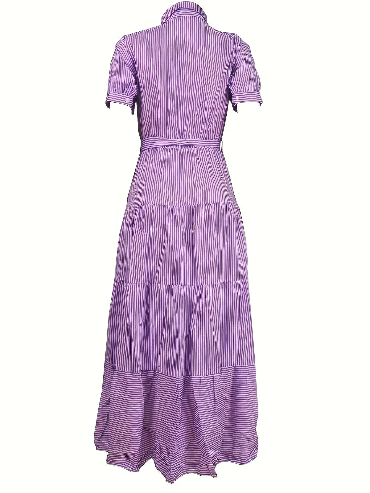 FD492 Hot Selling Summer Dresses for Women Elegant Stripe Printed Short Sleeve Loose Shirt Dress Long Maxi Ladies