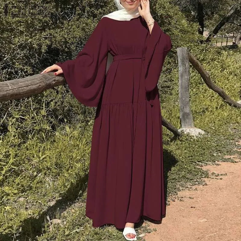 High Quality O-Neck Long Sleeved Abaya Breathable Traditional Solid Islamic Polyester Kaftan Dress for Muslims Thawb Style