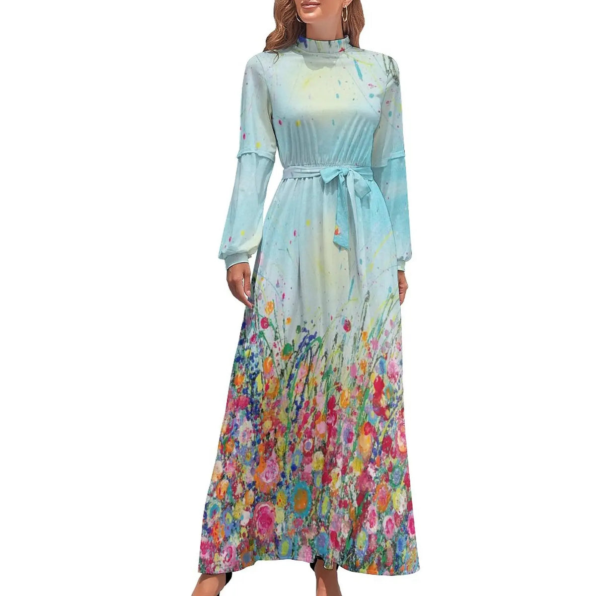 Print on Demand Wholesale Long Sleeve Women's Casual Dress Streetwear Floral Printed Elegant Maxi Dress for Woman