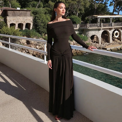 Elegant Casual Solid Color Eco-Friendly Breathable Washable Plain Dyed Maxi Loose Natural Waist Autumn Dress Shoulder Long