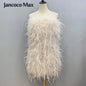 Long Pink Wrap Feather Fur Dress Party Ostrich Feather Dress for Ladies