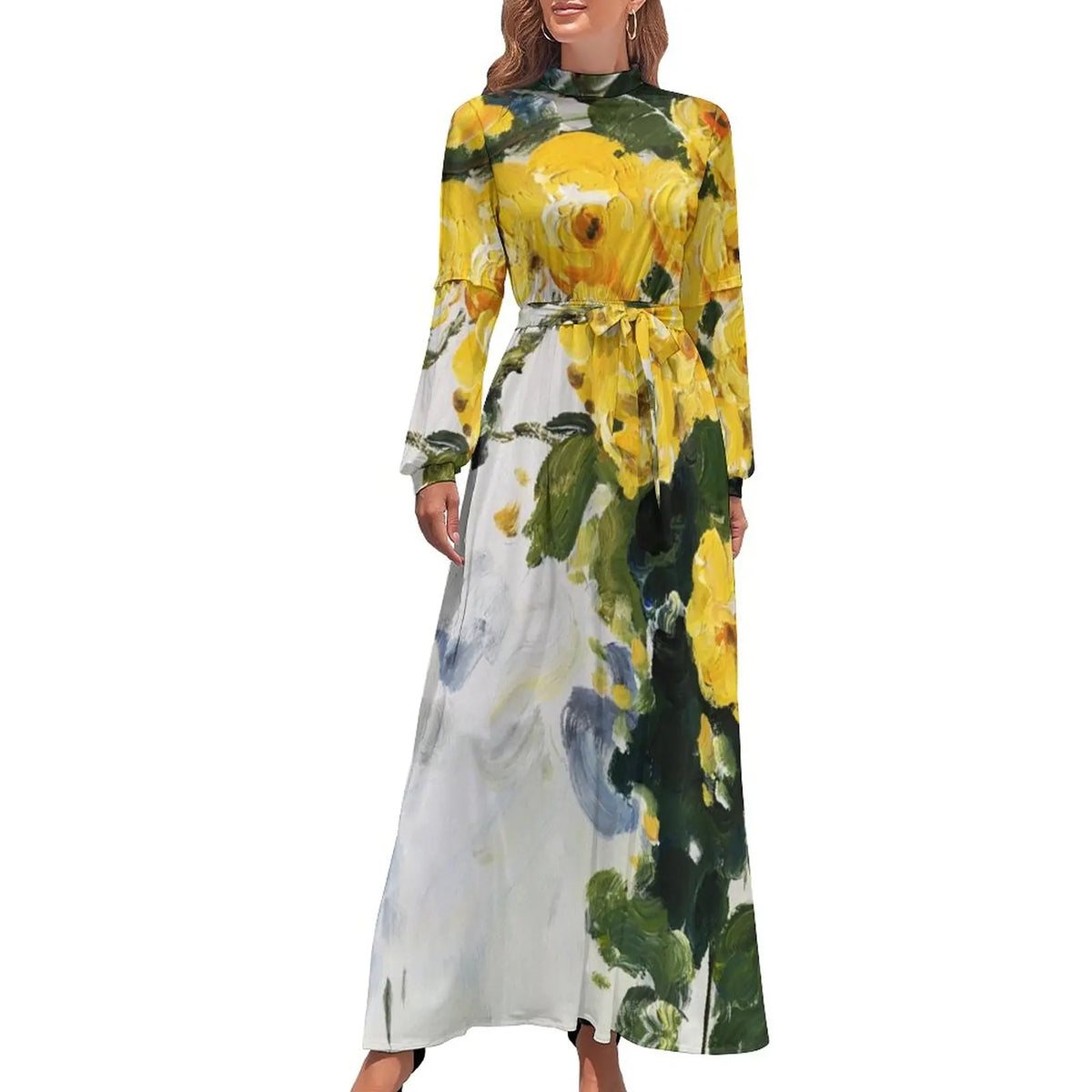 Print on Demand Wholesale Long Sleeve Women's Casual Dress Streetwear Floral Printed Elegant Maxi Dress for Woman
