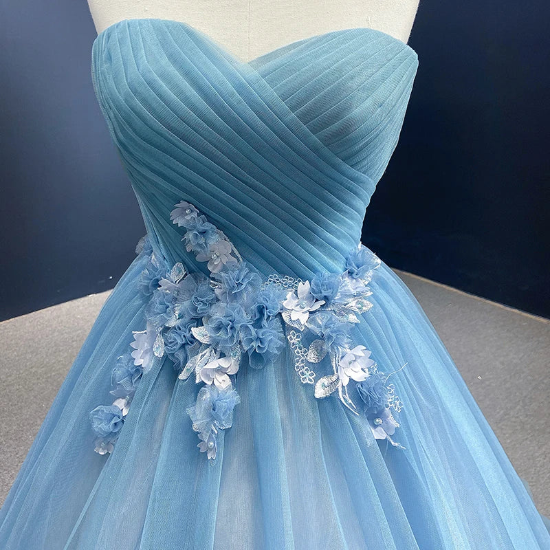 Rsm66290-1 High Quality Cheap Blue Elegant Lace Fabric Embroidered Bridal Dress Wedding Dress