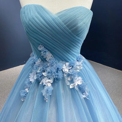 Rsm66290-1 High Quality Cheap Blue Elegant Lace Fabric Embroidered Bridal Dress Wedding Dress