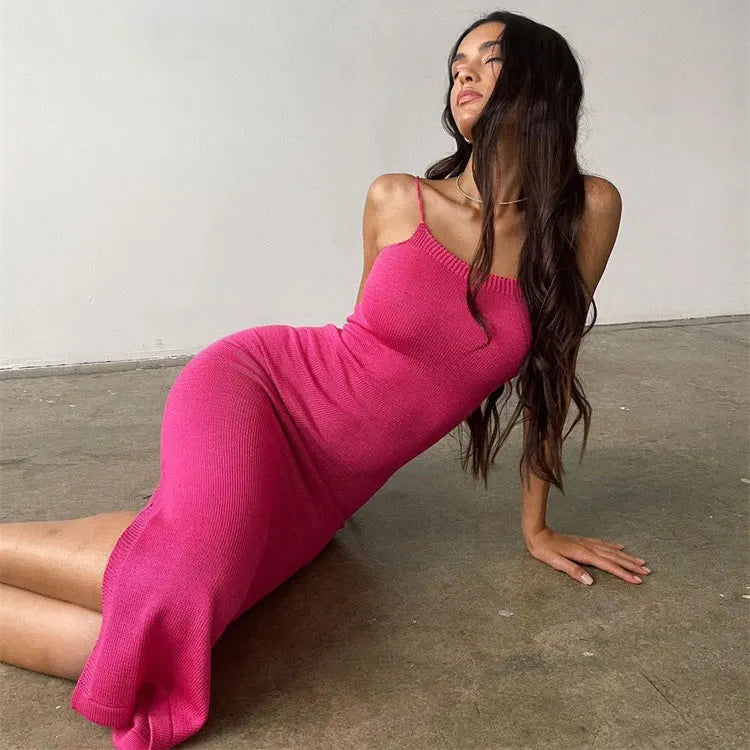 Sexy Backless Bandage Knitted Dress Elegant Outfits for Women Sleeveless Birthday Club Party Bodycon Long Dresses