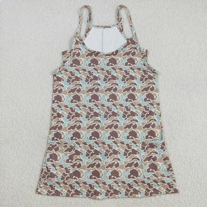 USA Warehouse Adult Women Strap Grey Camo Yoga Active Pockets Short Wholesale Boutique Knee Length Dress Ready to Ship No moq