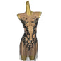 Sexy Transparent Crystal Tassel Sequin Cocktail Night Club Party Mini Dress Plus Size Dinner Gown Women Dancer Wear Prom Dress