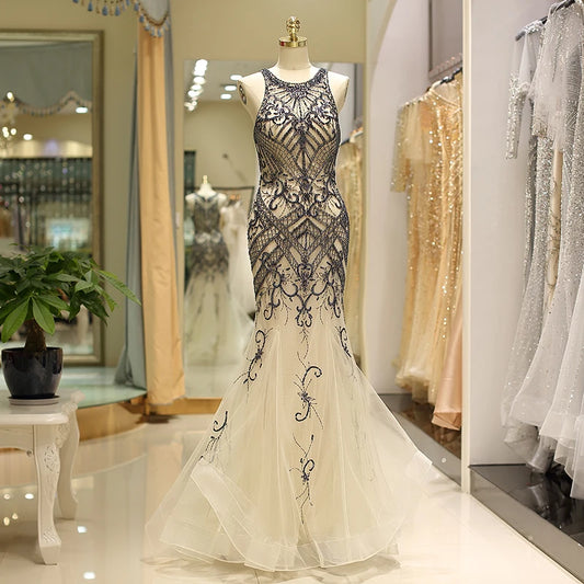 Custom Satin Beaded Strapless Catwalks High Slit Roupa Vestido Largo De Mujer Wedding Dress Gown Haute Couture Tailed Dress