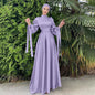 Enyami Satin Elegant Maxi Evening Dress Long Sleeves Abayah Islamic Clothing Muslim Women Dress With Head Scarf
