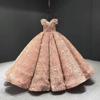 Elegant Modern One-Shoulder Bridal Wedding Dress Lace-up Tutu Skirt Adults Sleeveless Ball Gown Color Changing Sequin Prom Gown