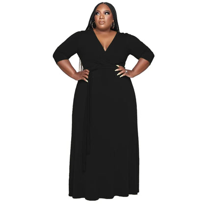 2022 New Arrival Women's Clothing With Belt Solid Color Fashion Long Dresses Women Plus Size Womens Dresses