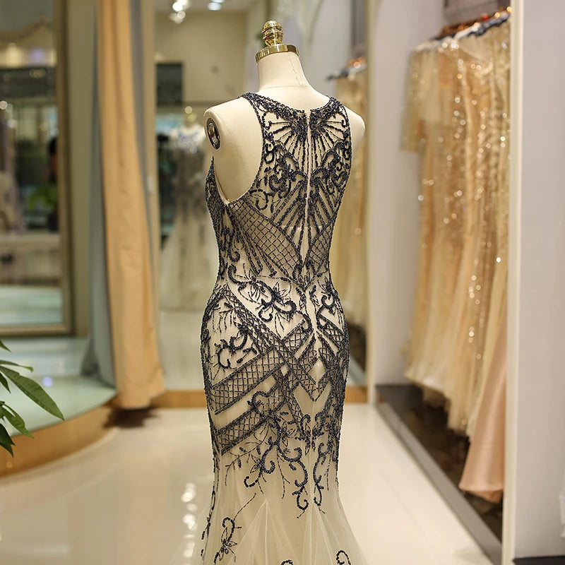 Custom Satin Beaded Strapless Catwalks High Slit Roupa Vestido Largo De Mujer Wedding Dress Gown Haute Couture Tailed Dress
