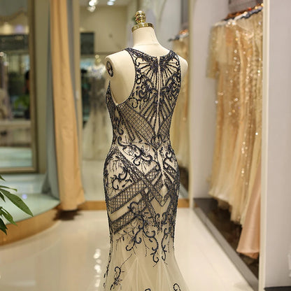 Custom Satin Beaded Strapless Catwalks High Slit Roupa Vestido Largo De Mujer Wedding Dress Gown Haute Couture Tailed Dress