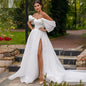 13097#Princess Boho Strapless Organza Off-Shoulder Backless Short Sleeves Simple Elegant Wedding Dress Sweep Train Bridal Gown